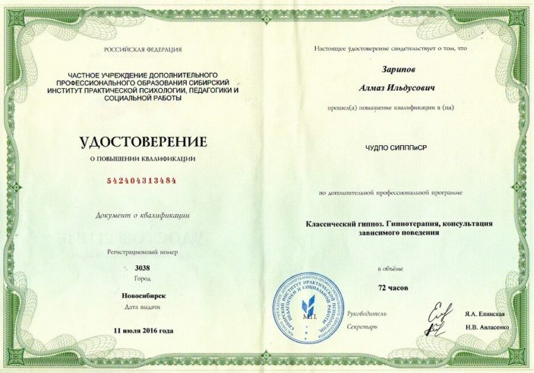Зарипов Алмаз Ильдусович - сертификат