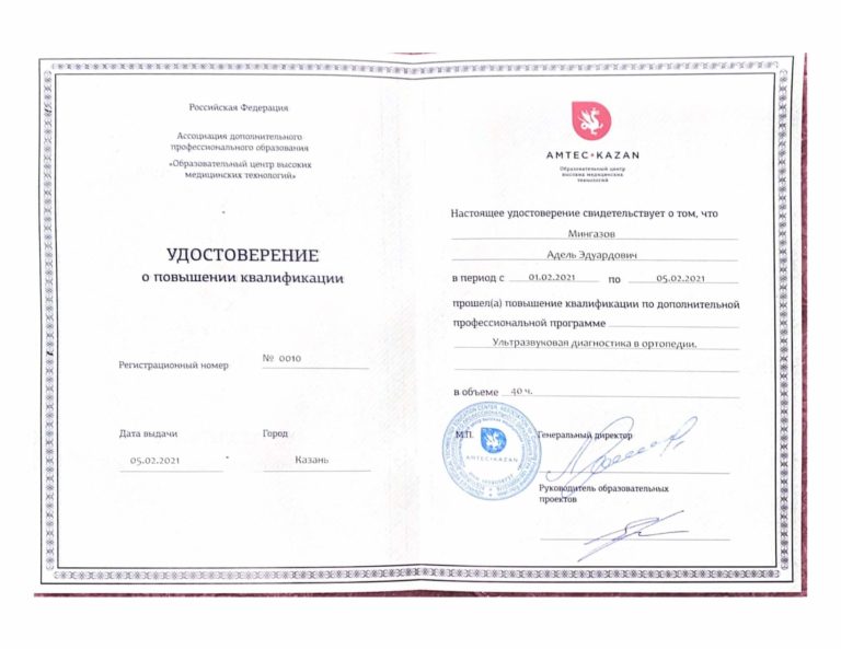 Мингазов Адель Эдуардович - сертификат